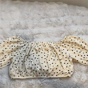 Zara Cream and Black Polka Dot Crop Top